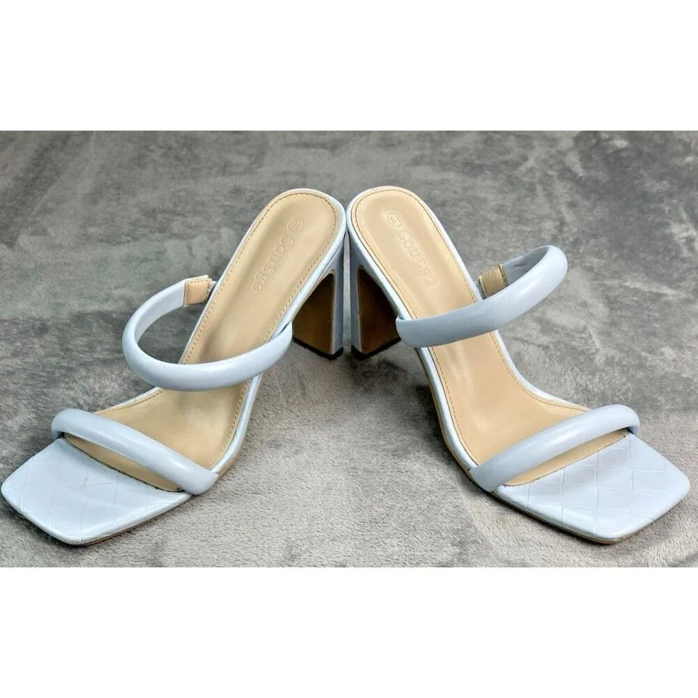 Coutgo womens baby blue platform block heel basket weave pattern sandals sz 8.5